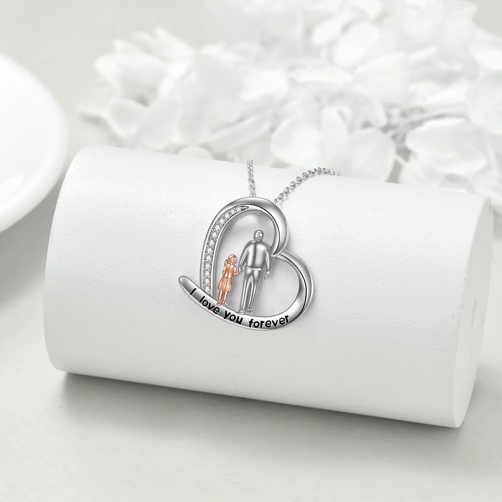 S925 Sterling Silver Father Daughter Heart Pendant Necklace I Love You Forever Jewelry Birthday Anniversary Christmas Valentines Mothers Day Gifts for Women Daughter