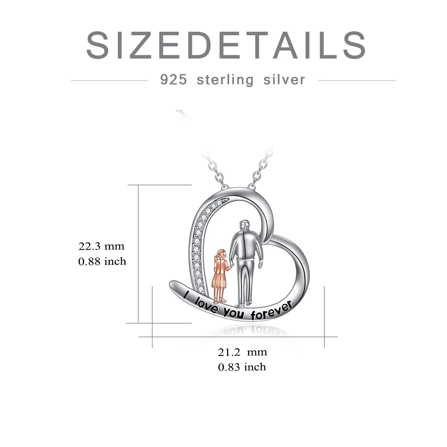 S925 Sterling Silver Father Daughter Heart Pendant Necklace I Love You Forever Jewelry Birthday Anniversary Christmas Valentines Mothers Day Gifts for Women Daughter