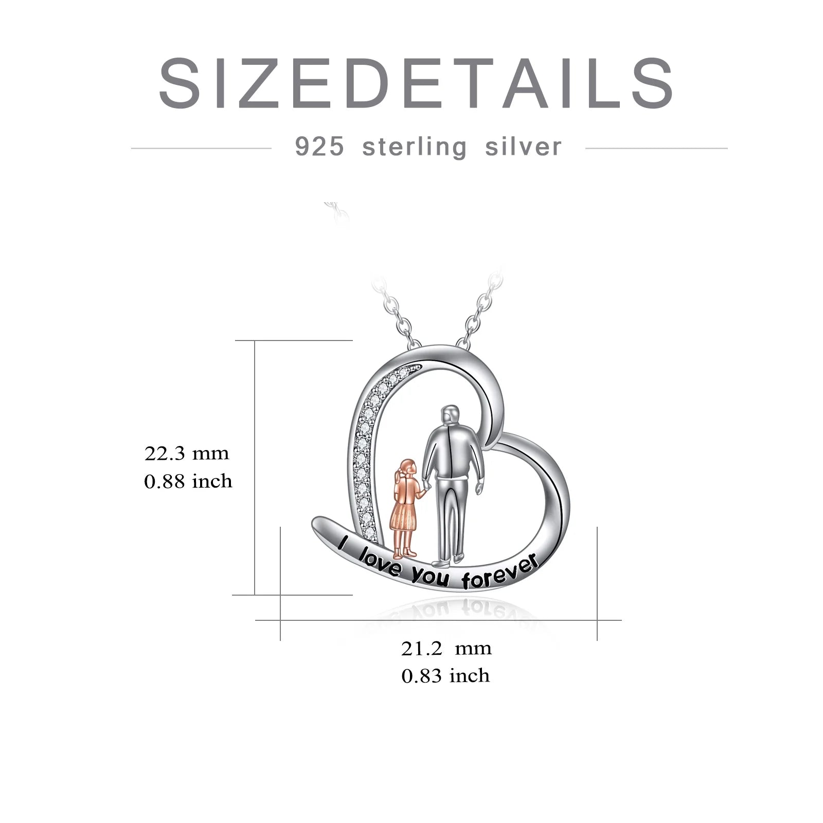 S925 Sterling Silver Father Daughter Heart Pendant Necklace I Love You Forever Jewelry Birthday Anniversary Christmas Valentines Mothers Day Gifts for Women Daughter