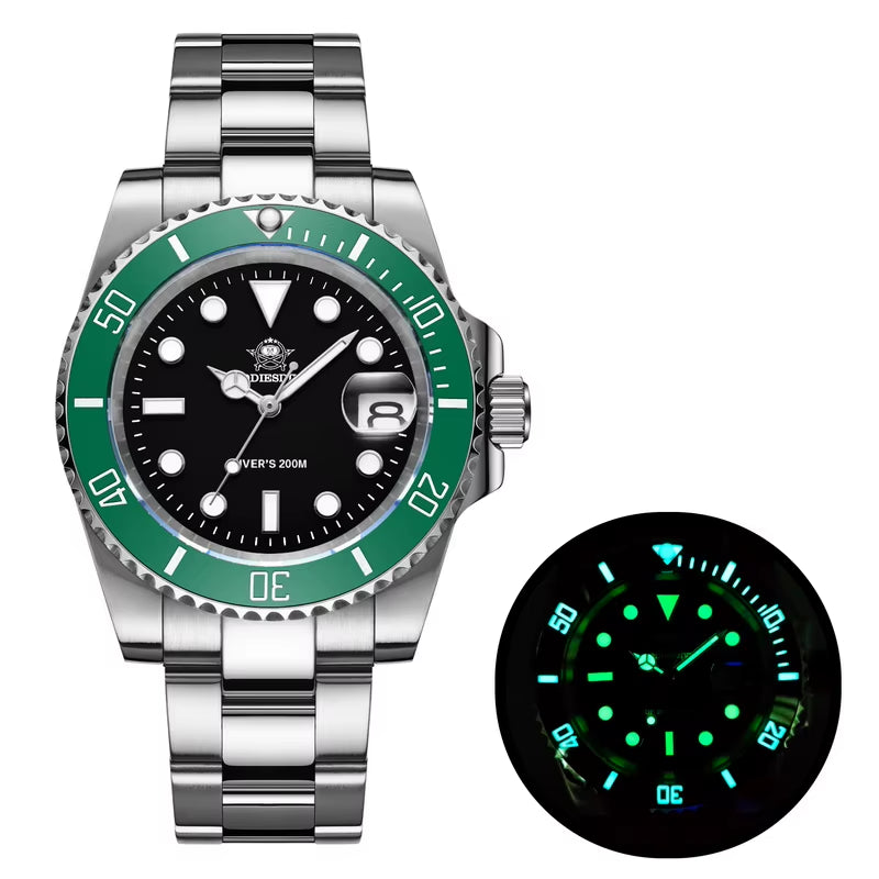 Quartz Watch Luxury Brand Men Watches Waterproof Business 41Mm Watch C3 Luminous Stainless Steel Black Diver Watch