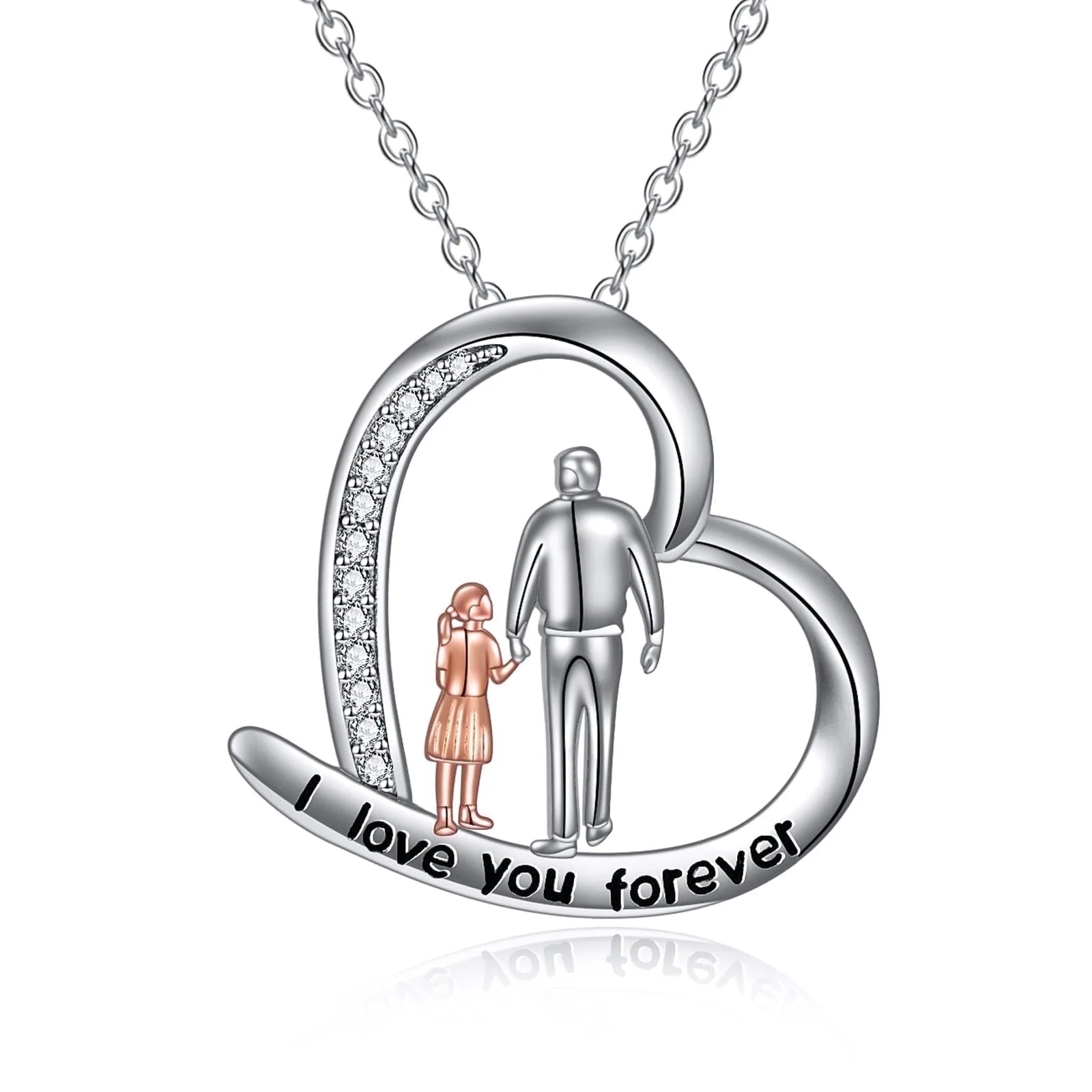 S925 Sterling Silver Father Daughter Heart Pendant Necklace I Love You Forever Jewelry Birthday Anniversary Christmas Valentines Mothers Day Gifts for Women Daughter