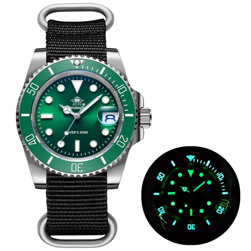 Quartz Watch Luxury Brand Men Watches Waterproof Business 41Mm Watch C3 Luminous Stainless Steel Black Diver Watch