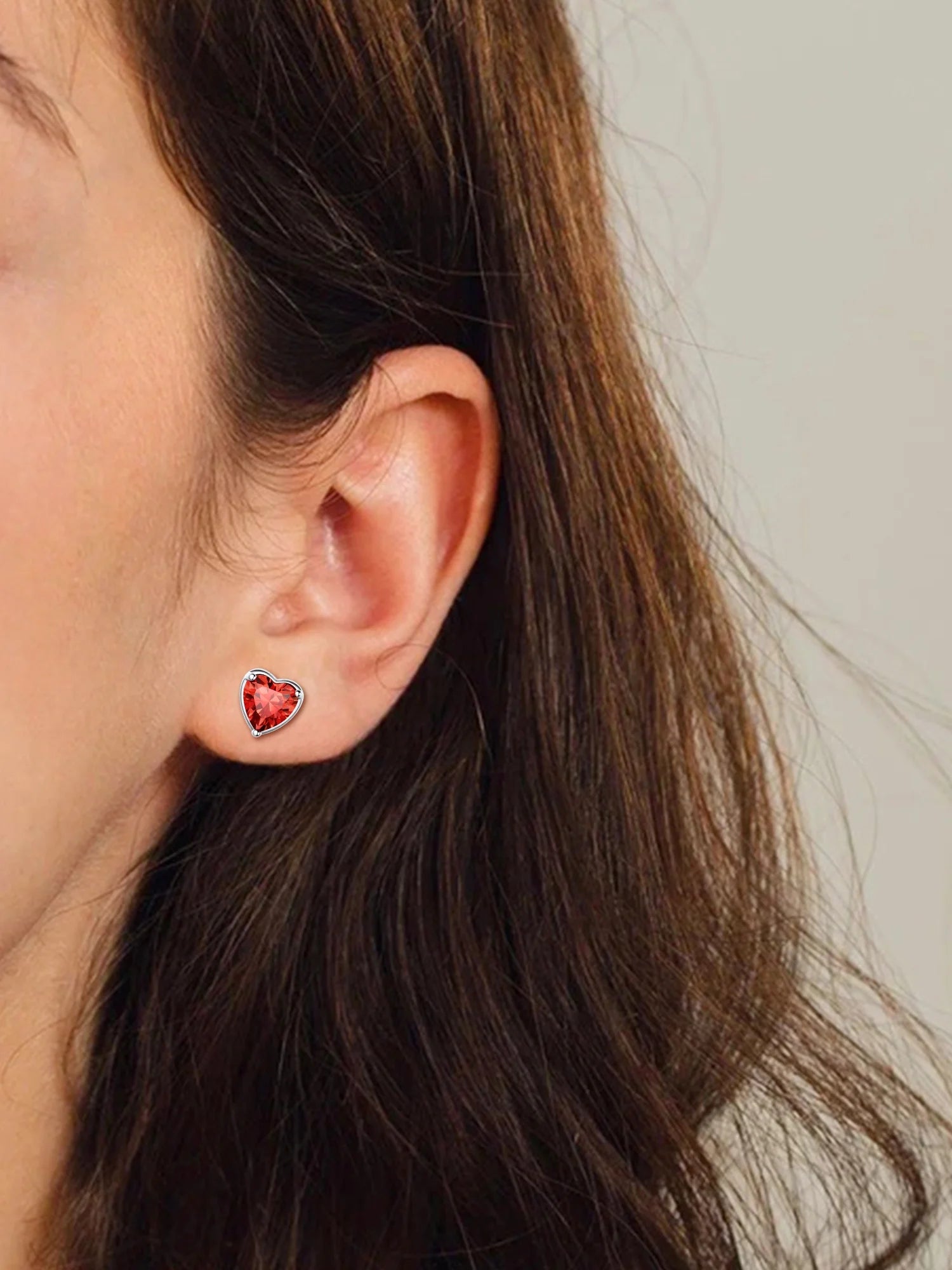 January Red Garnet Birthstone Heart Stud Earrings for Women Girls 925 Sterling Silver Gift for Birthday Christmas
