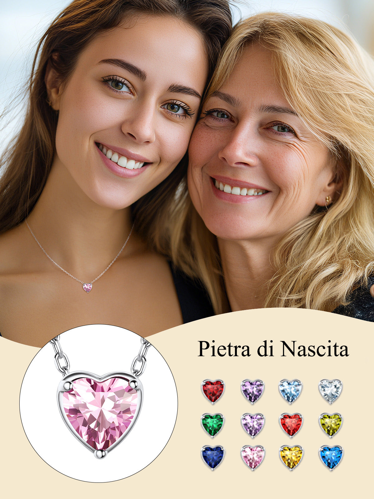 Women 925 Sterling Silver Birthstone Love Heart Necklace, Birthday Valentines Gift