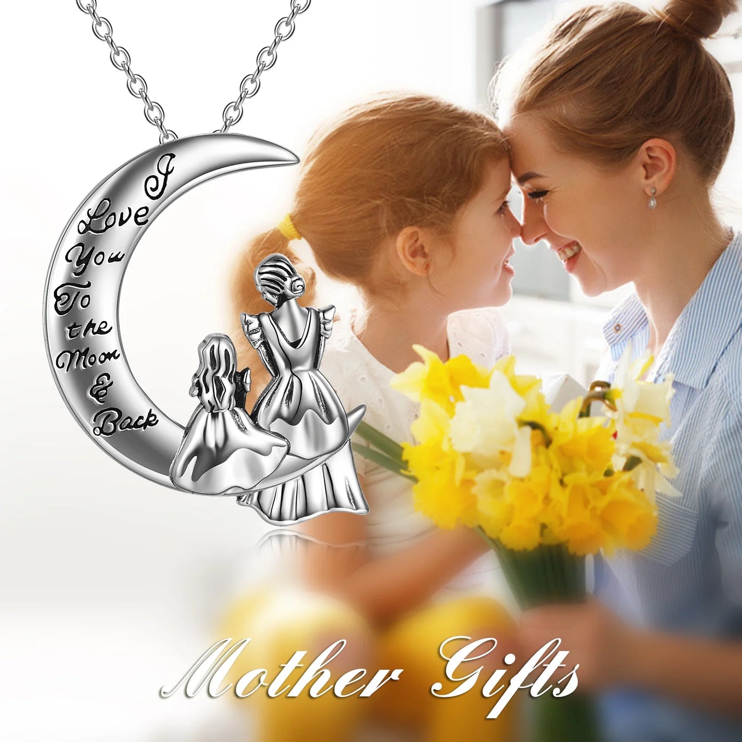 Mom Necklace for Women Sterling Silver Mother Daughter Necklace "Always My Daughter Forever My Friend" Jewelry Birthday Christmas Valentines Mothers Day Pendent Gifts