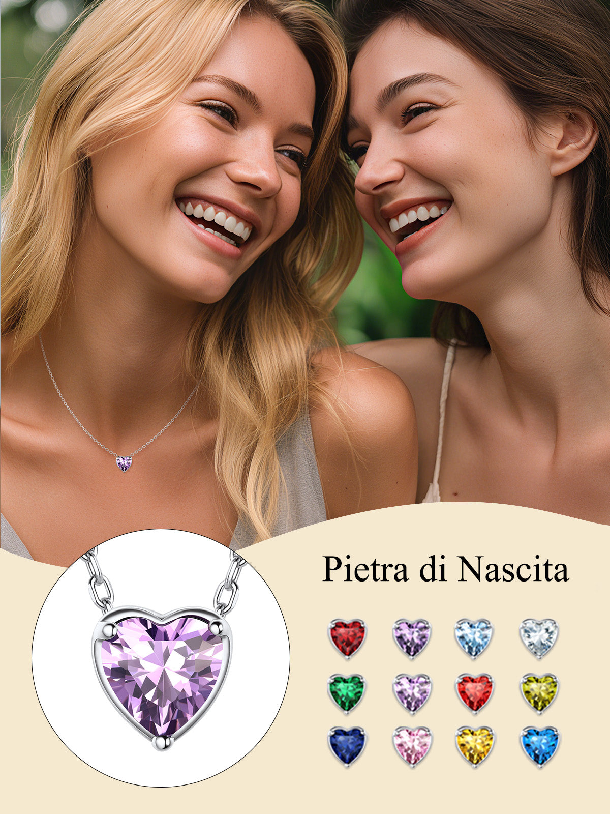 Women 925 Sterling Silver Birthstone Love Heart Necklace, Birthday Valentines Gift
