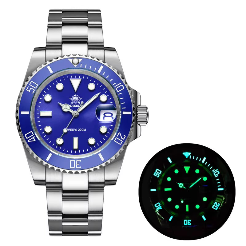 Quartz Watch Luxury Brand Men Watches Waterproof Business 41Mm Watch C3 Luminous Stainless Steel Black Diver Watch