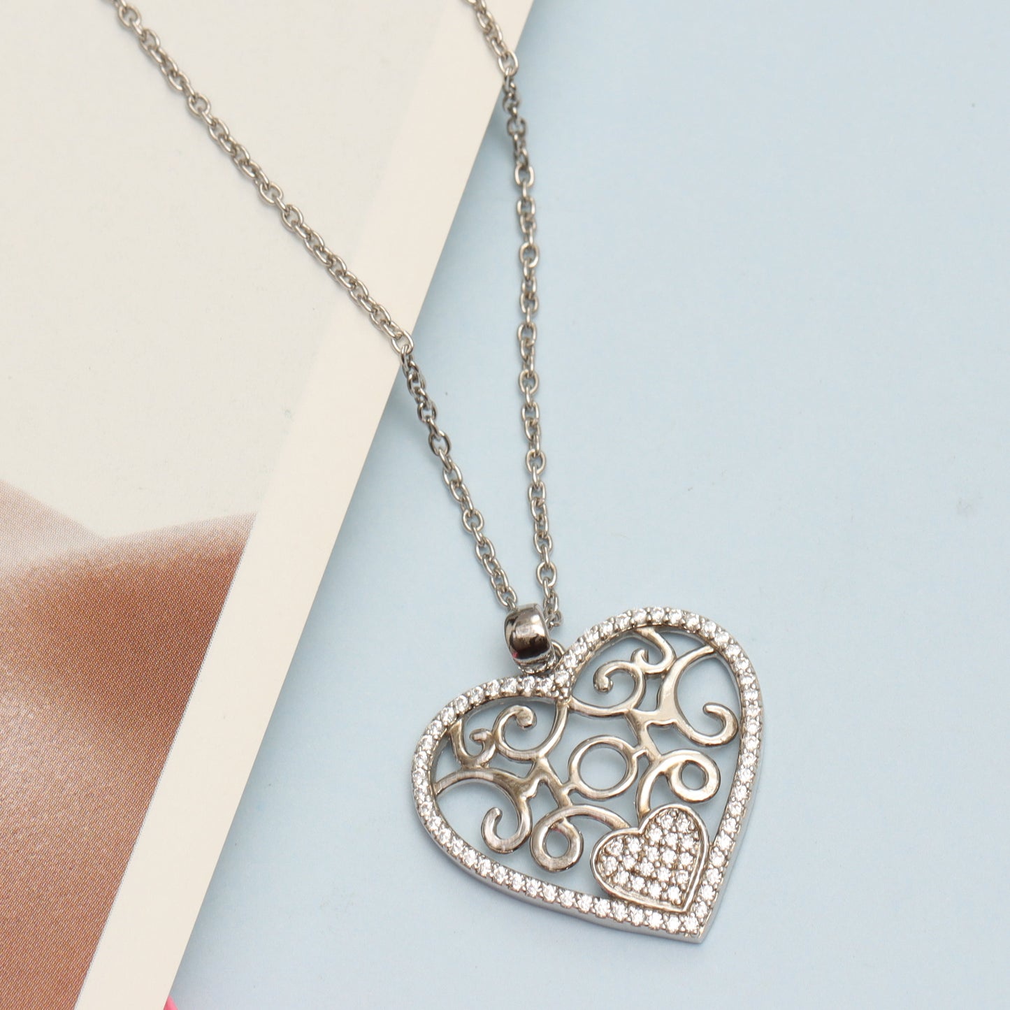 925 Sterling Silver 18K Gold-Plated Diamond-Cut Heart Reversible Necklace for Women and Teen 25MM