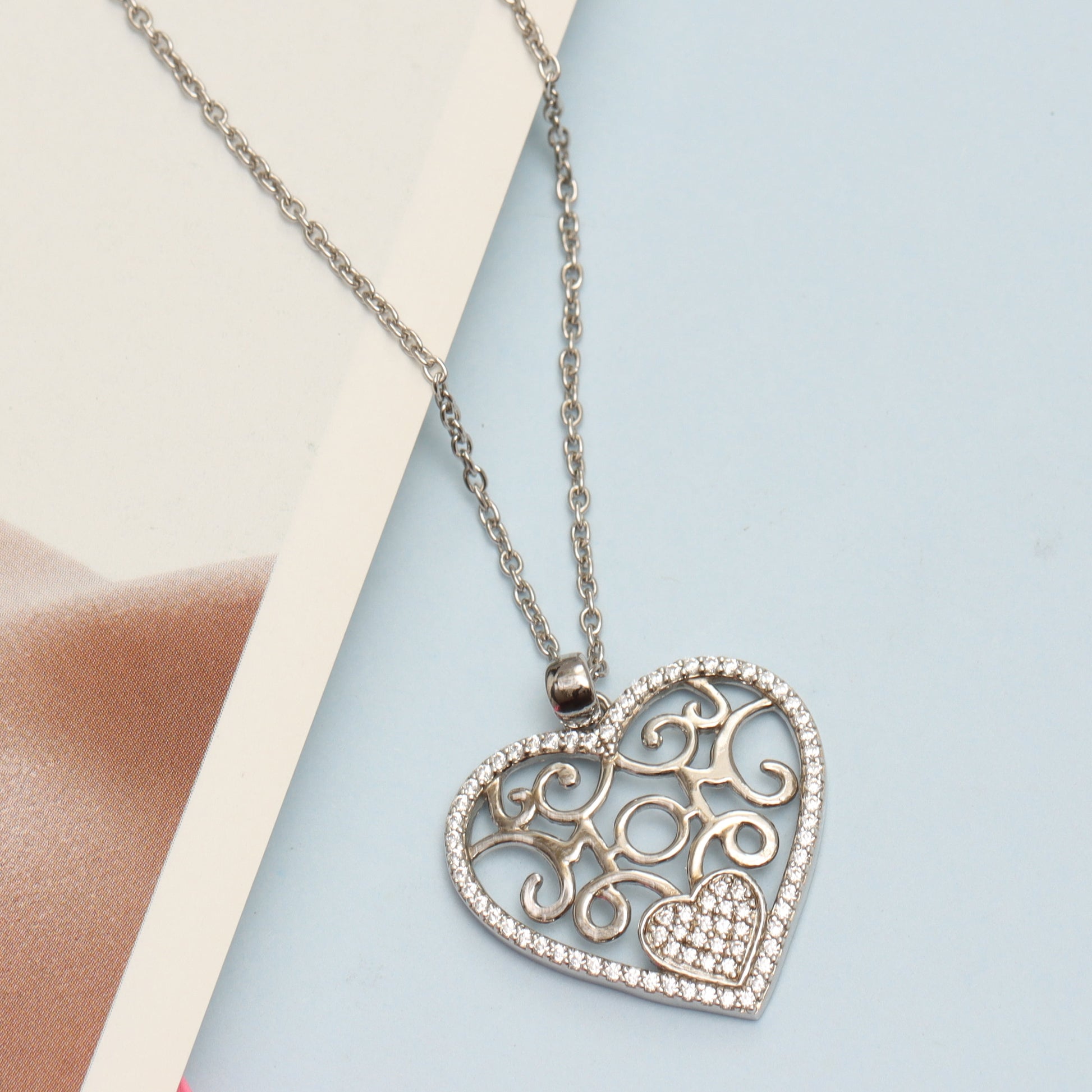 925 Sterling Silver 18K Gold-Plated Diamond-Cut Heart Reversible Necklace for Women and Teen 25MM