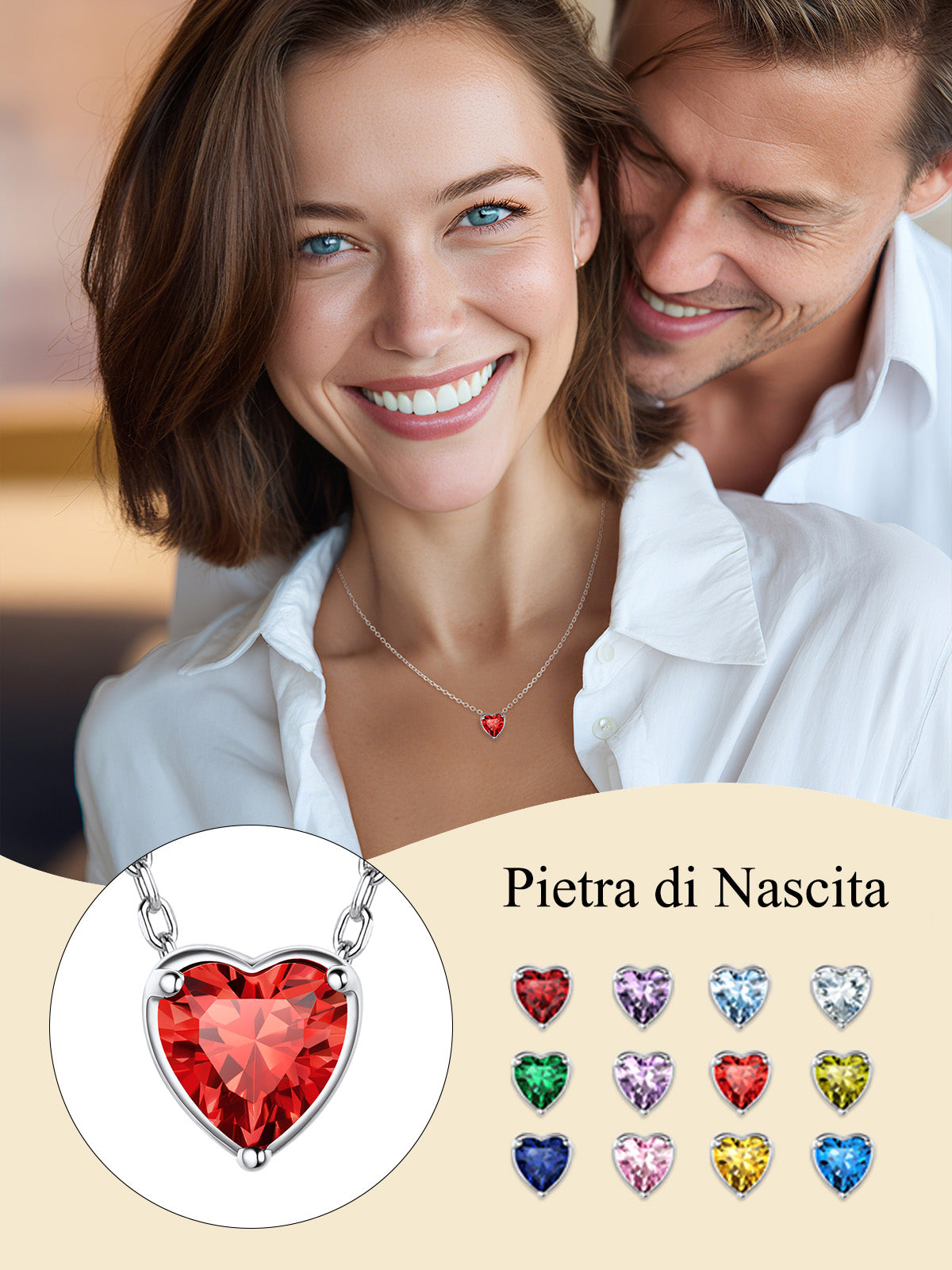 Women 925 Sterling Silver Birthstone Love Heart Necklace, Birthday Valentines Gift